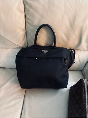 Prada Black Nylon Tote with Top Handles